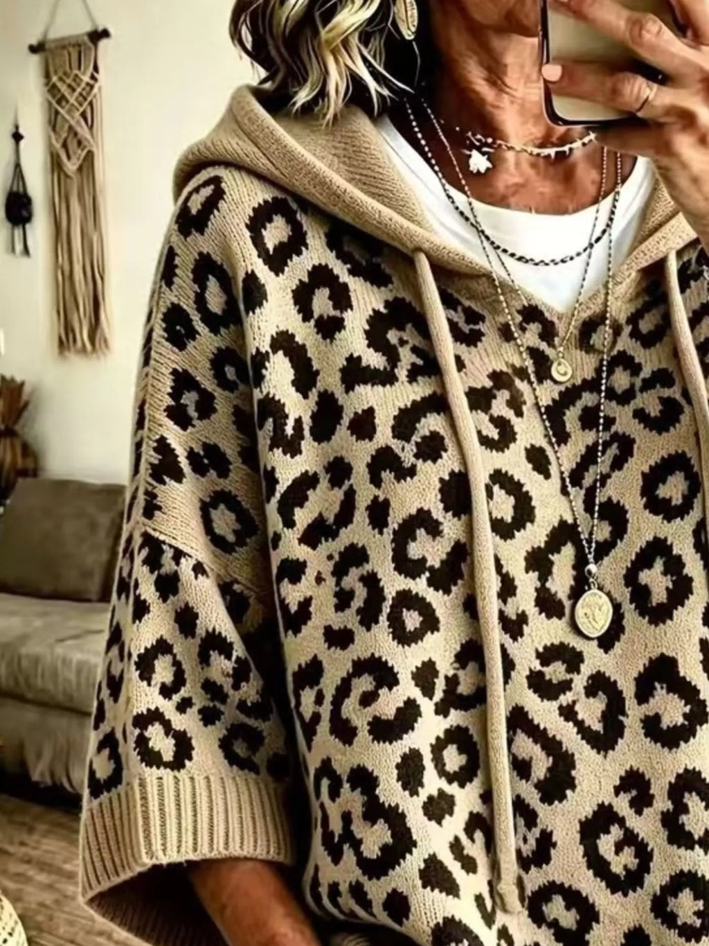 Leopard Print Hooded Knit Sweater (4)