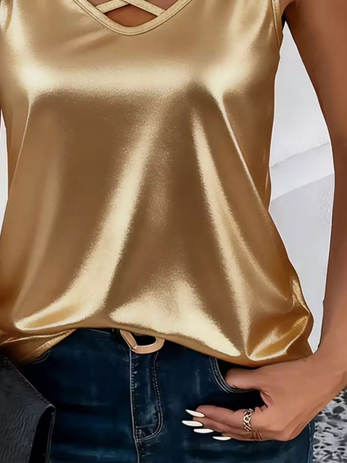Satin V-neck Criss-cross Tank (18)