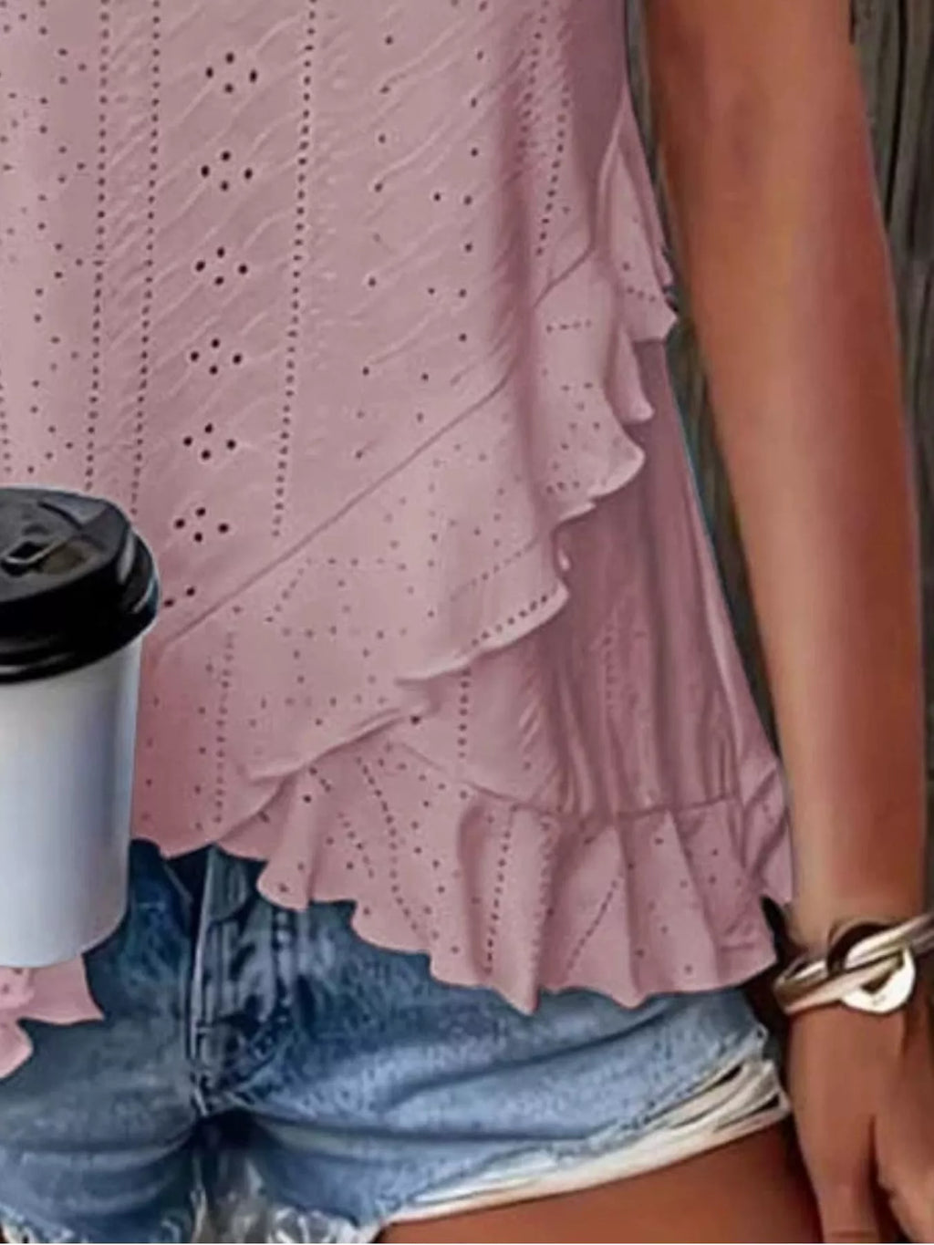V-neck Eyelet Ruffled Tank Top (6)