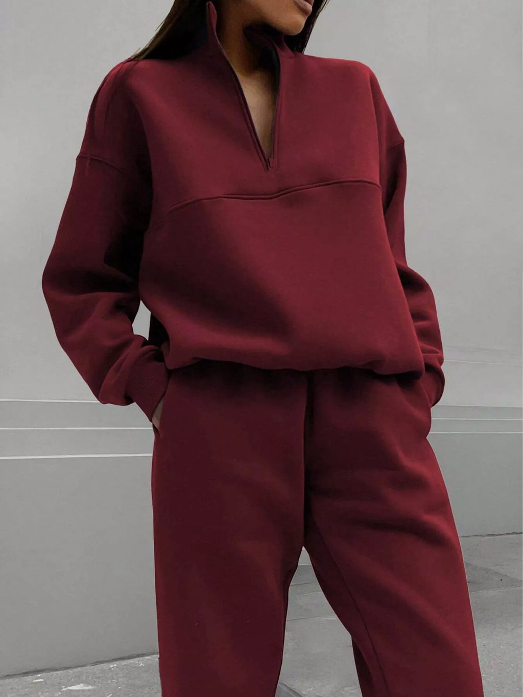 Half Zip Sweatshirt Pants Set (15)