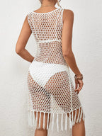 Tassel Hem Hollow Out Sleeveless Cover Up (2)