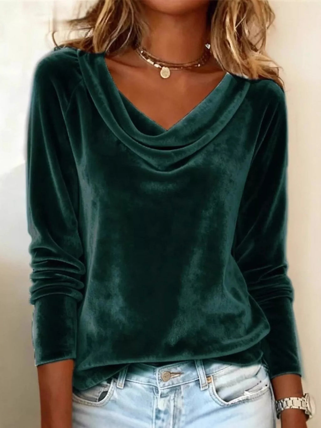 Velvet Cowl Neck Long Sleeve T-shirt (8)