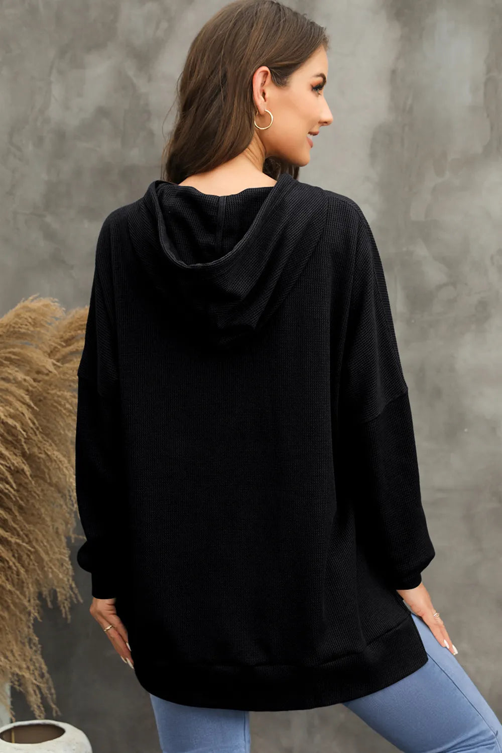 Waffle-knit Long Sleeve Hoodie (6)