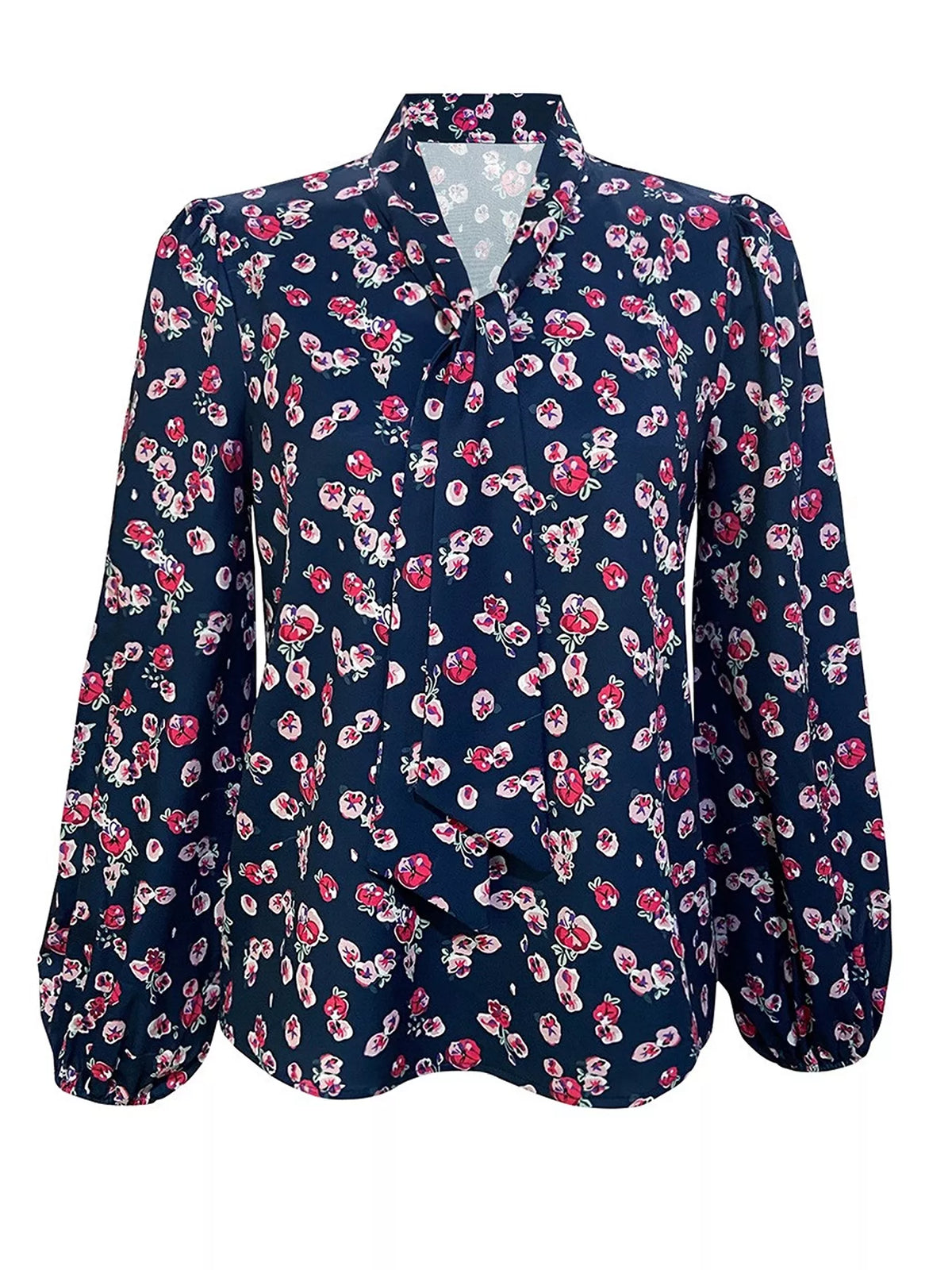 Printed Bow-tie Neck Long Sleeve Blouse (15)