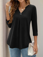 Notched Three-quarter Sleeve T-shirt (3)