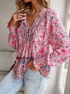 Floral Print Tie Neck Bohemian Blouse (4)