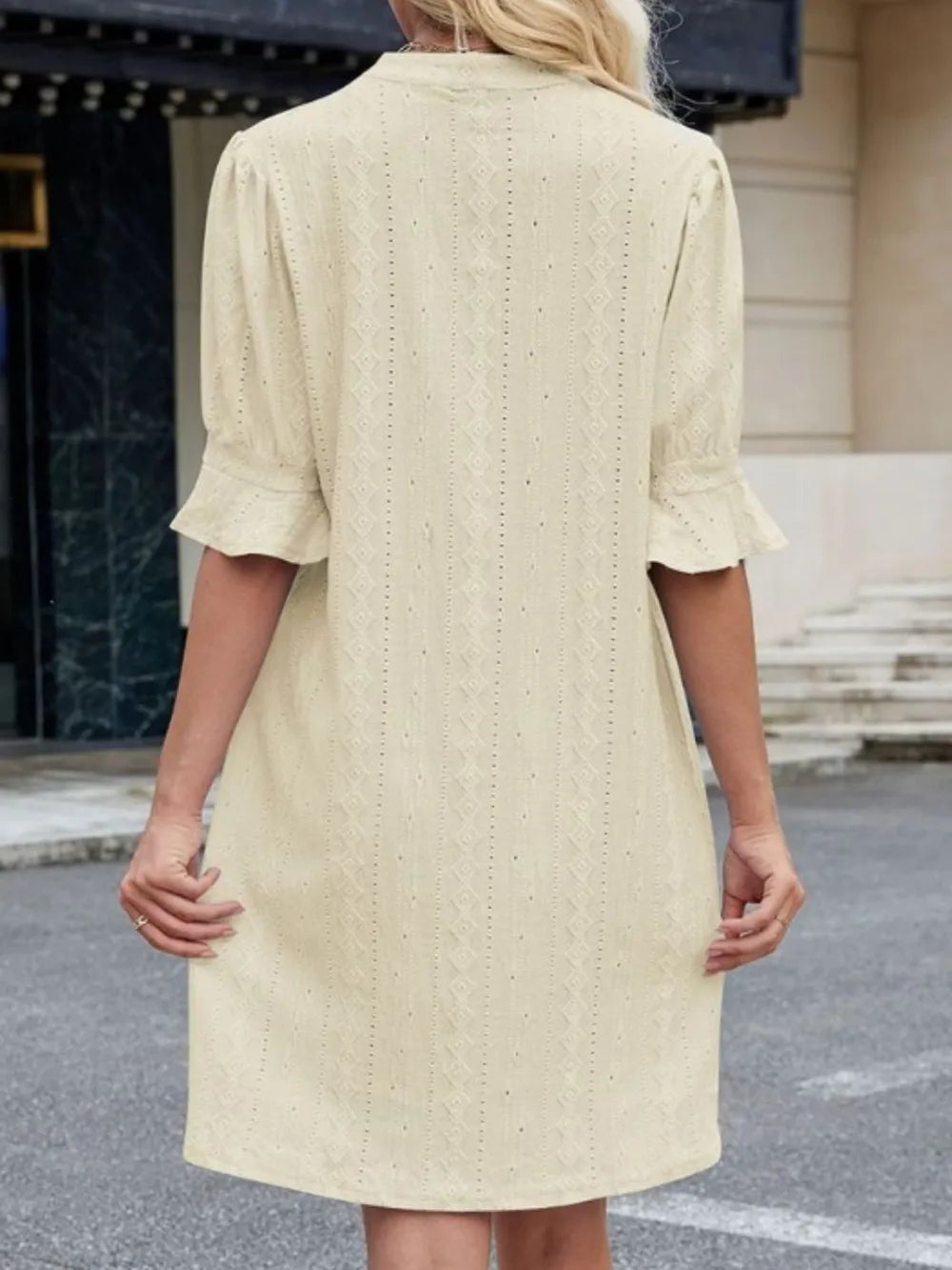 Eyelet Flounce Sleeve Mini Dress (10)