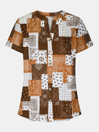Printed Notched Short Sleeve Blouse (12)