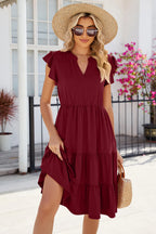 Ruched Notched Cap Sleeve Dress (19)
