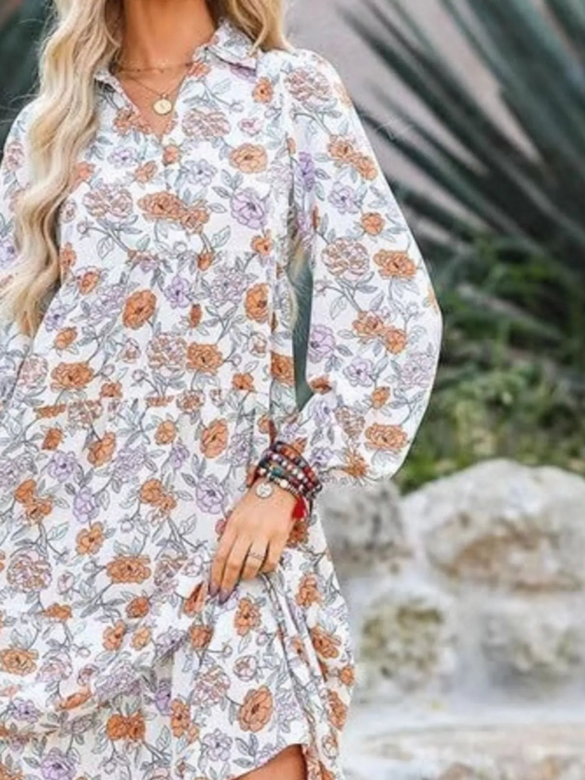 Floral Print Balloon Sleeve Midi Dress (11)