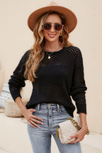 Round Neck Openwork Dropped Shoulder Knit Top (11)