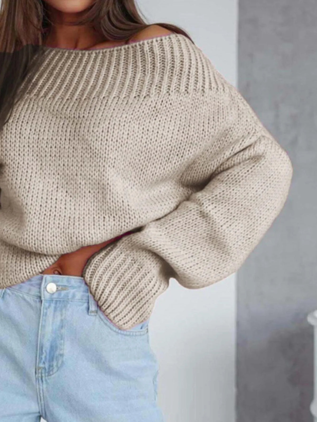 Boat Neck Drop Shoulder Sweater (13)