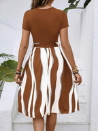Striped Short Sleeve Tie Waist Dress (17)