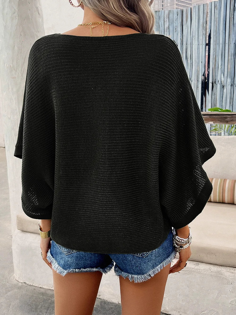 V-neck Batwing Sleeve Knit Top (25)