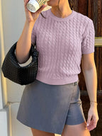 Cable-knit Short Sleeve Sweater (9)