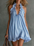 Full Size Ruffled Trim Halter Neck Mini Dress Plus (10)