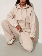 Zip-up Hoodie Wide-leg Pants Set (2)