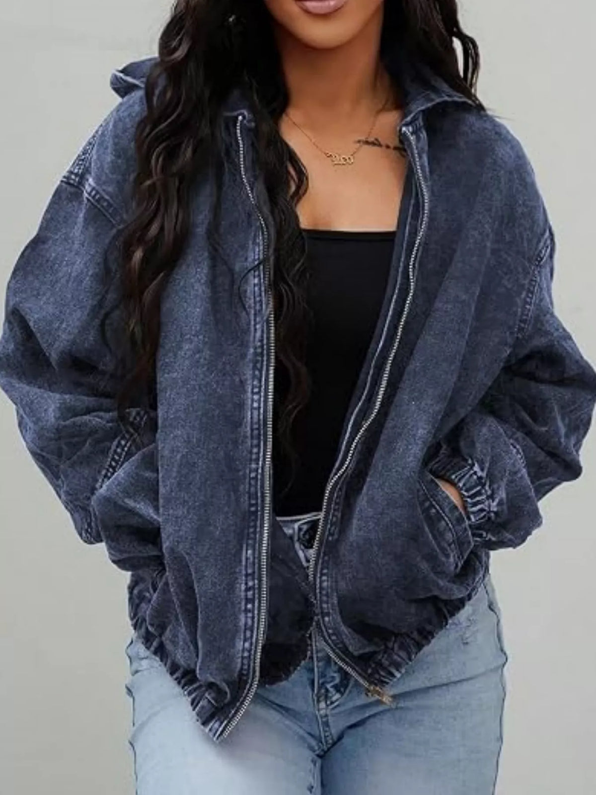 Vintage Washed Zip Up Hooded Denim Jacket (8)