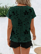 Printed Round Neck Short Sleeve Blouse (14)