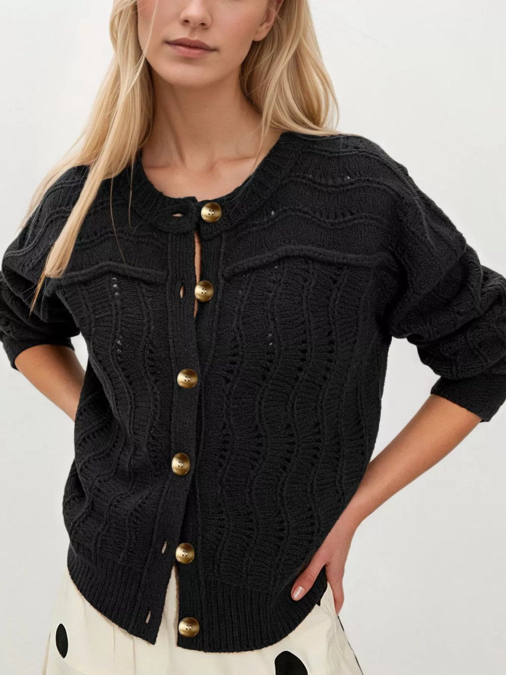 Openwork Button-down Knit Cardigan (8)