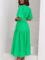 V-neck Puff Sleeve Midi Dress (32)
