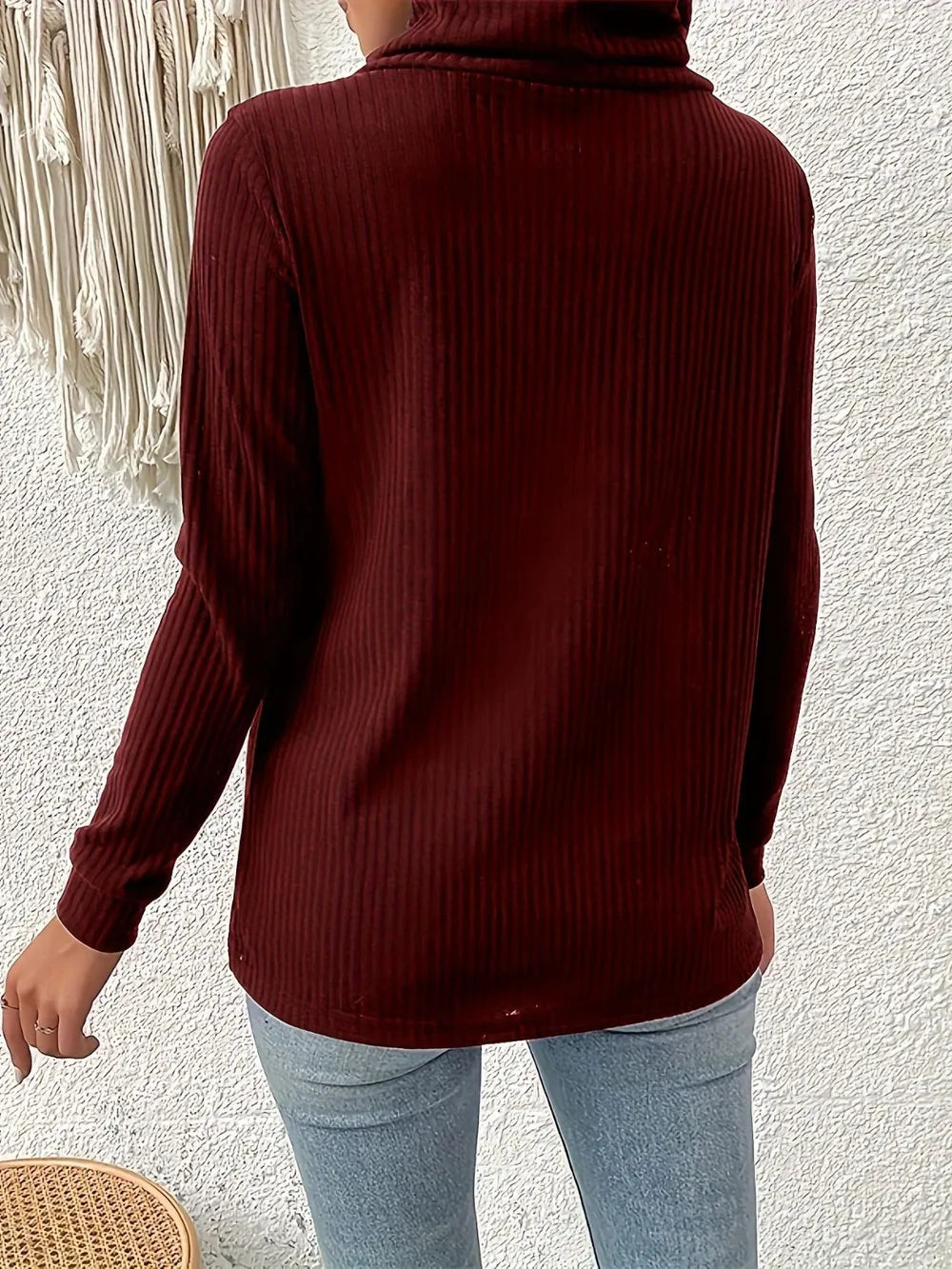 Decorative Button Turtleneck Long Sleeve T-shirt (2)