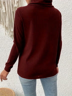 Decorative Button Turtleneck Long Sleeve T-shirt (2)