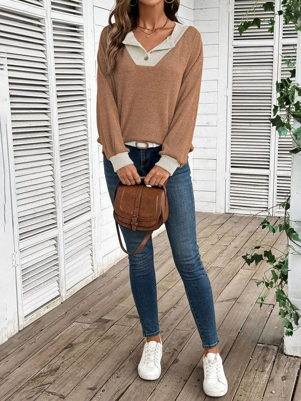 Ribbed Knit Two-tone Top (10)