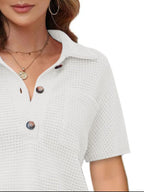 Waffle-knit Short Sleeve Polo Shirt (21)