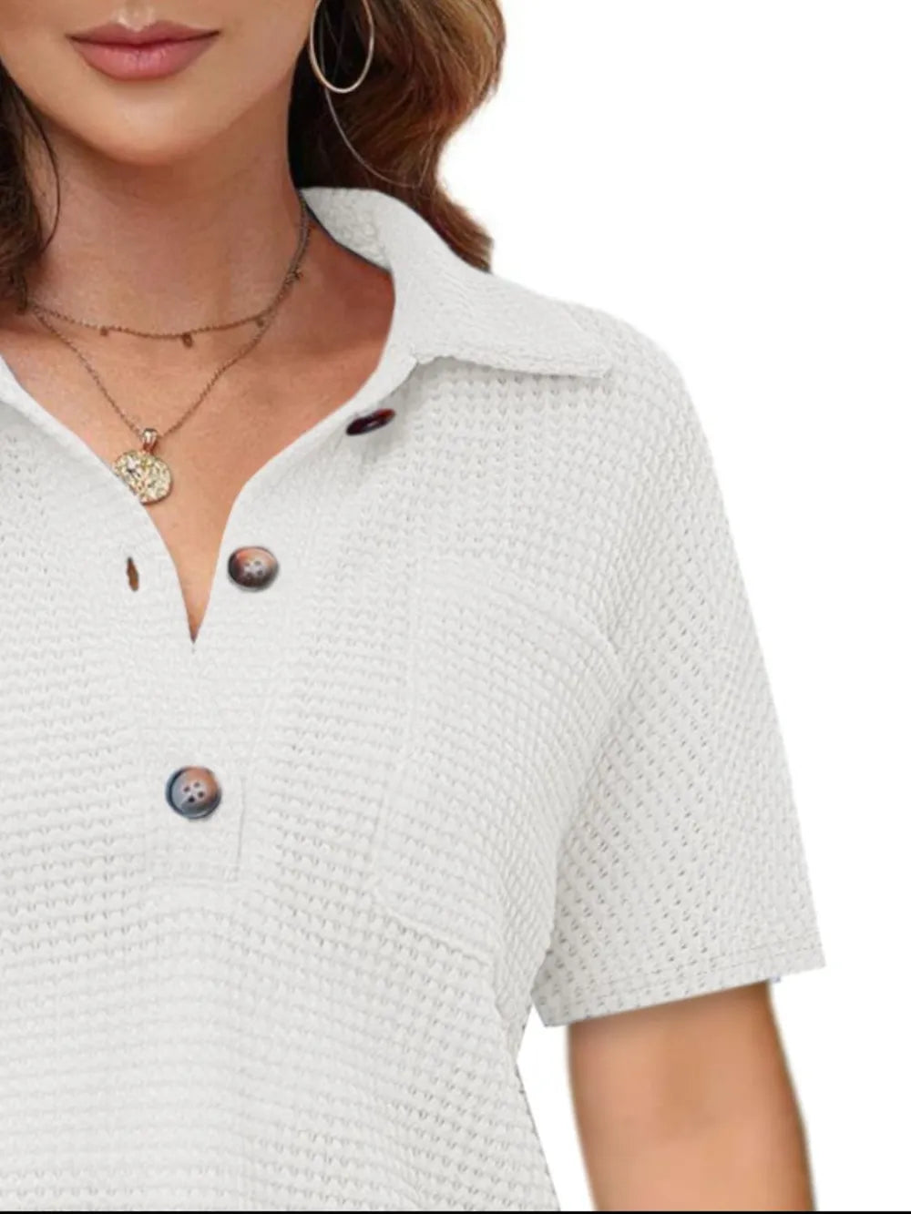 Waffle-knit Short Sleeve Polo Shirt (21)