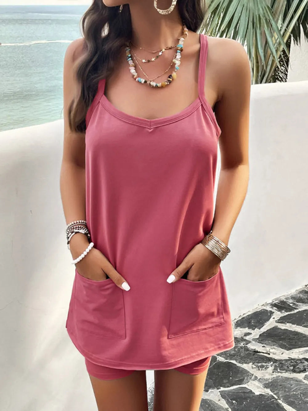 Full Size Pocketed Cami Shorts Set (15)
