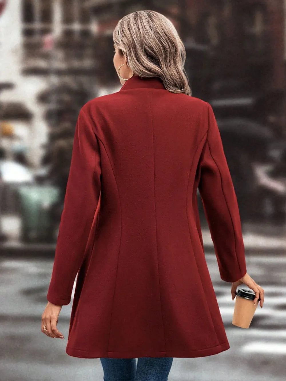 Collared Neck Button Up Long Sleeve Coat (15)