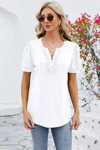 Frill Notched Short Sleeve Blouse (18)