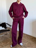 Zip Up Sweatshirt Wide-leg Pants Set (22)