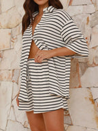 Striped Half Sleeve Top Shorts Set (8)