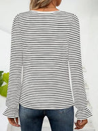 Striped Square Neck Flounce Sleeve Top (11)