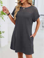 Lace Round Neck Short Sleeve T-shirt Dress (19)