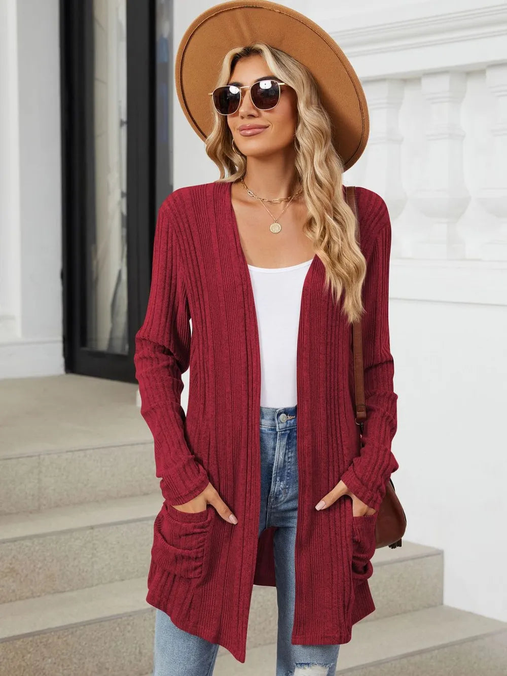 Pocketed Open Front Long Sleeve Cardigan (34)