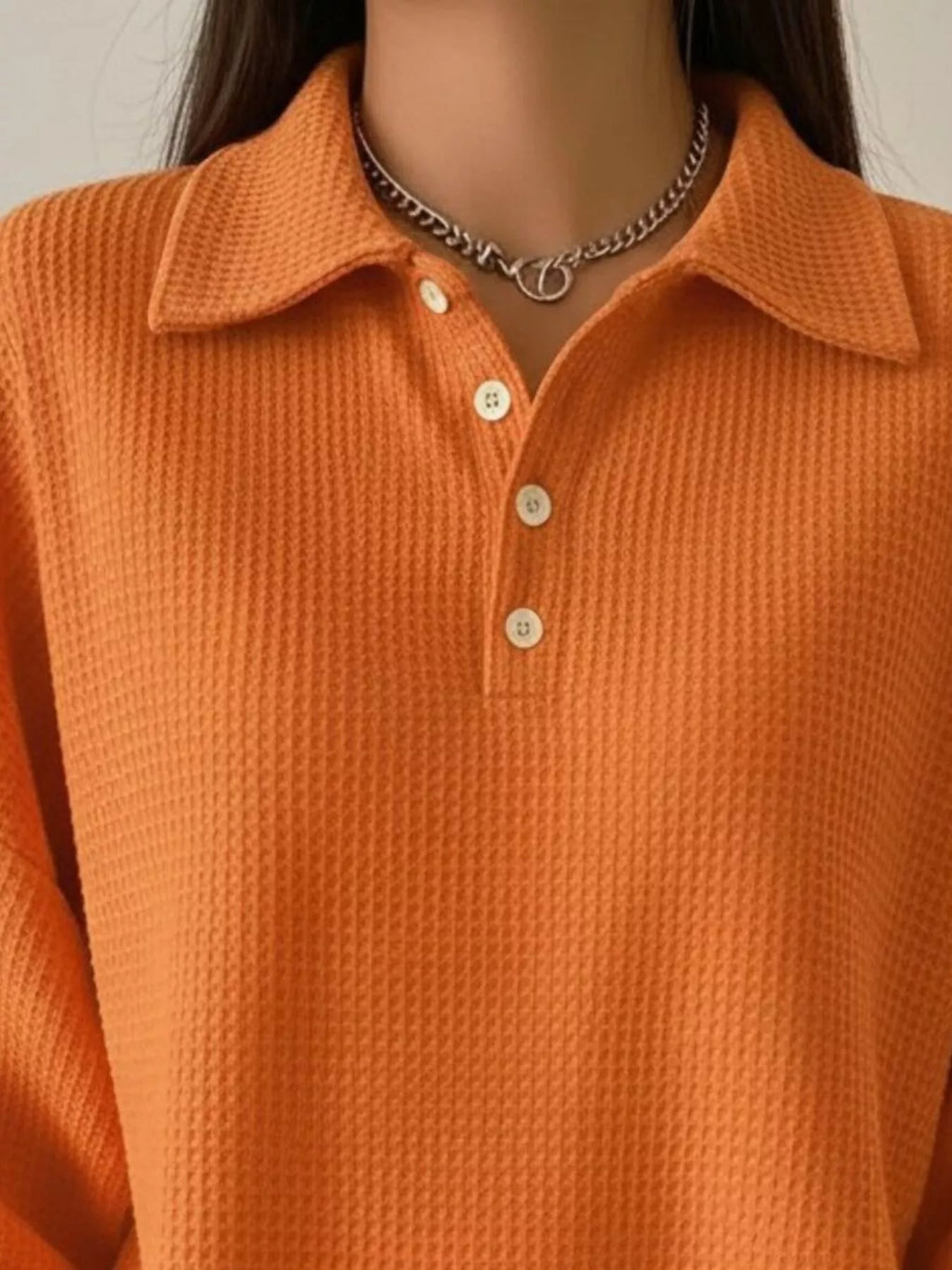 Full Size Waffle Knit Button Detail Sweatshirt Plus (2)