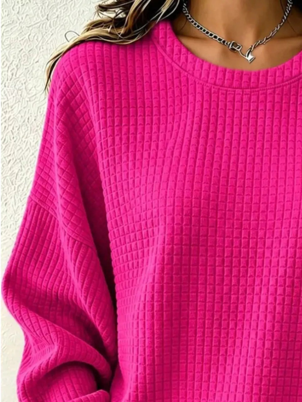 Full Size Textured Crew Neck Long Sleeve Sweatshirt Plus (10)