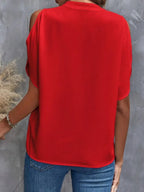 Notched Cold Shoulder Half Sleeve Blouse (14)