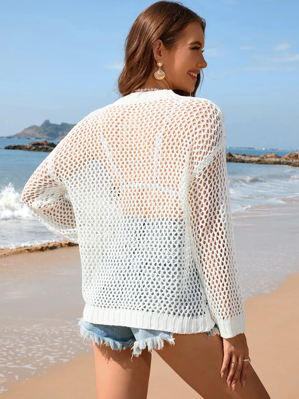 Heart Openwork Long Sleeve Cover-up (11)