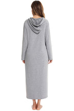 Zip Front Hooded Night Dress Pockets (2)