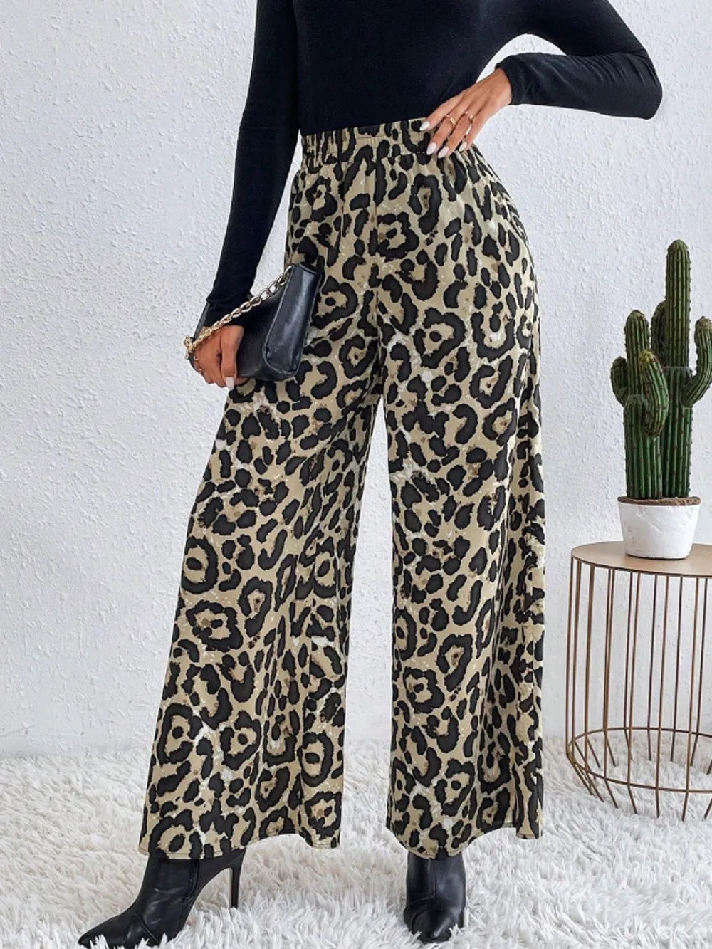 Printed Elastic Waist Wide Leg Pants (6)