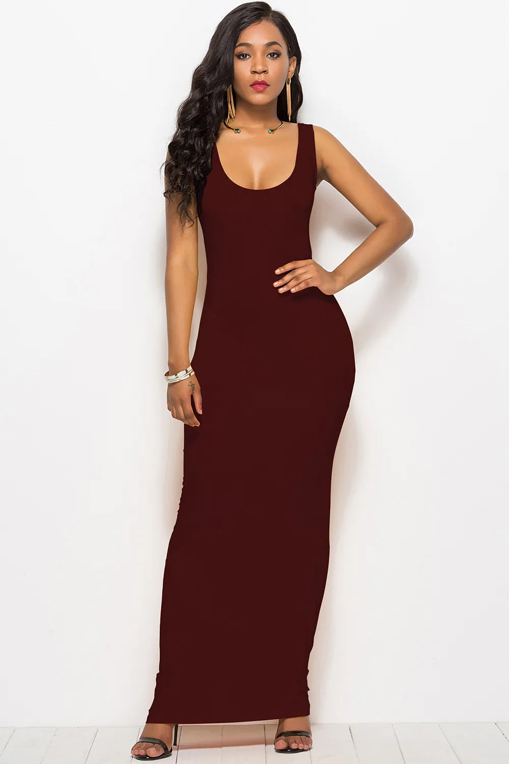 Scoop Neck Wide Strap Maxi Dress (34)