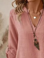 Casual Notched Roll-up Sleeve Pocket Blouse (14)