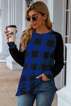Plaid Round Neck Long Sleeve T-shirt (12)