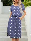 Round Neck Short Sleeve Slit Dress Pockets (19)