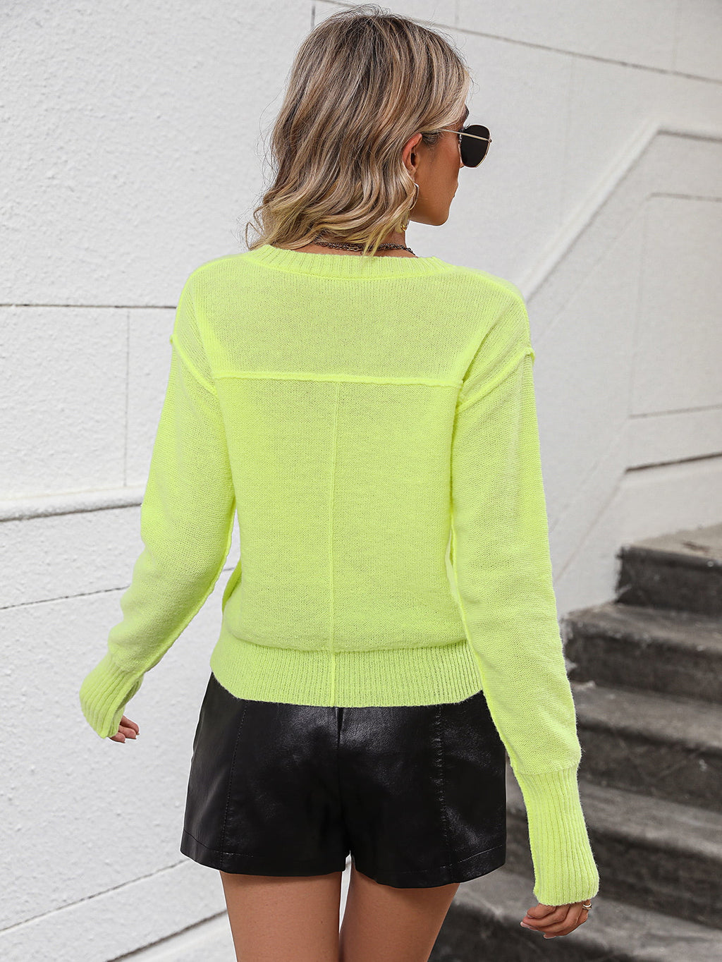 V-neck Dropped Shoulder Long Sleeve Knit Top (7)