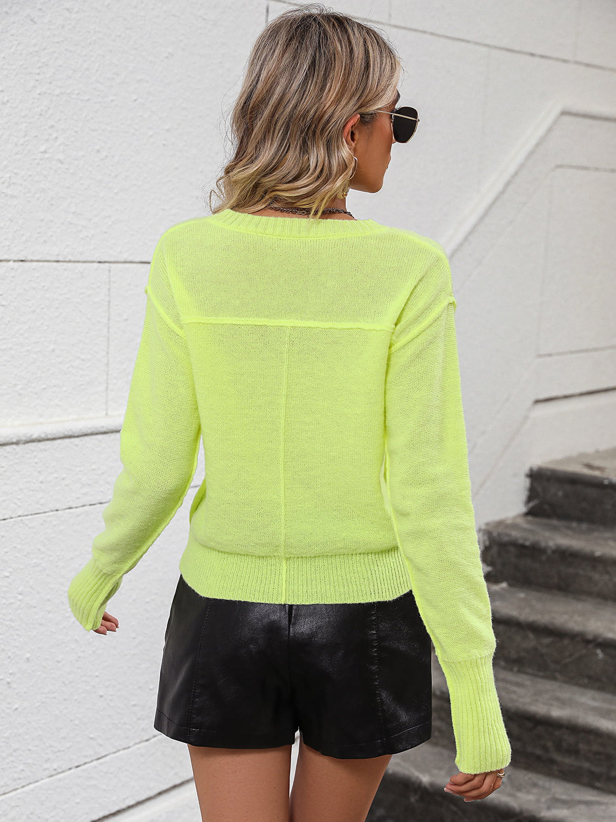 V-neck Dropped Shoulder Long Sleeve Knit Top (7)